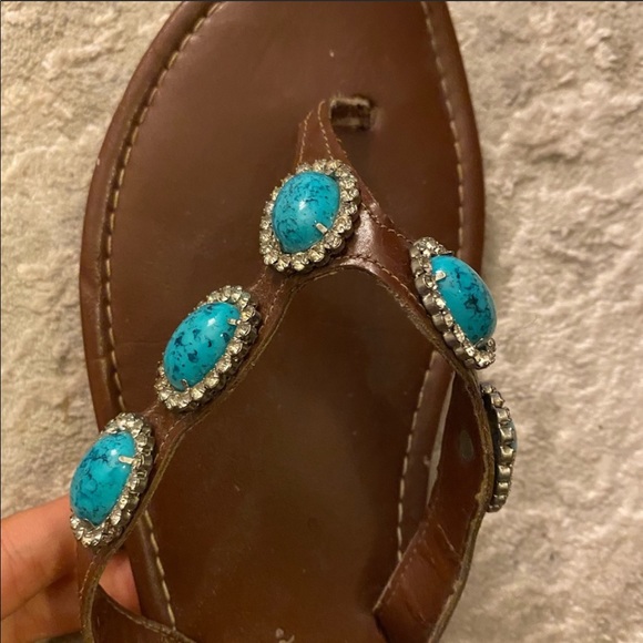 Turquoise Stone with Rhinestones Flip Flops - Picture 3 of 4